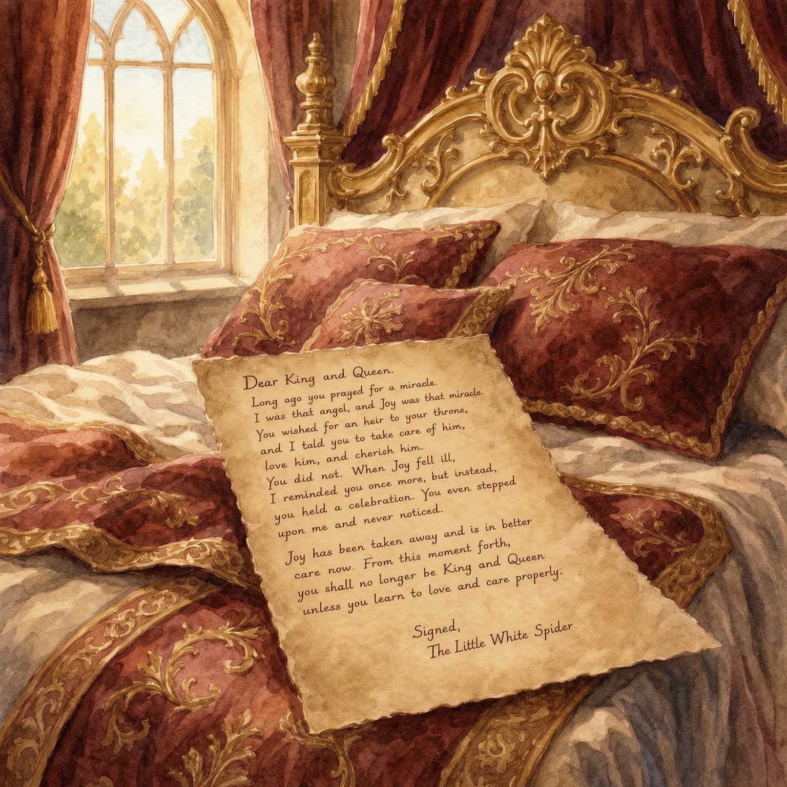 A letter resting on a bed